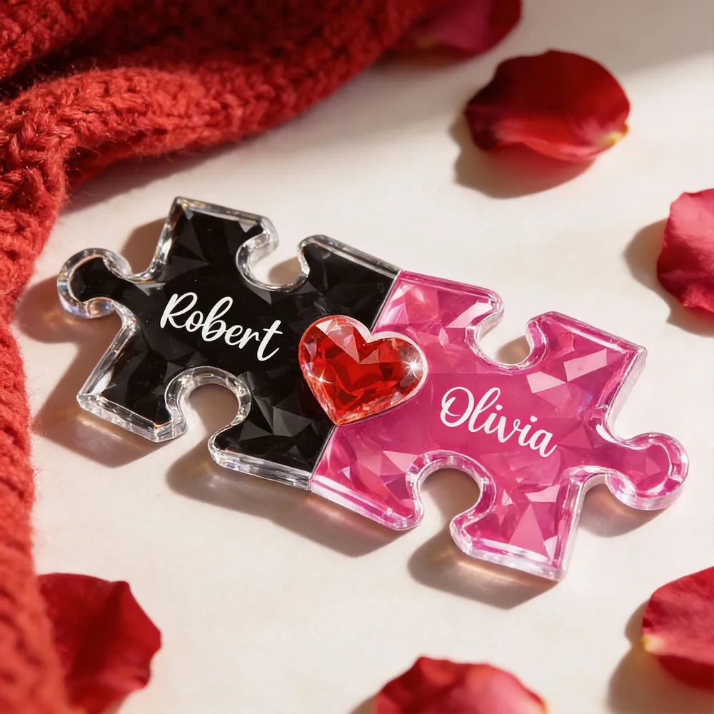 Personalized Puzzle Couple Shaped Acrylic Block Plaque - Heart Keepsake Shelf Decor, Unique Gift for Him or Her