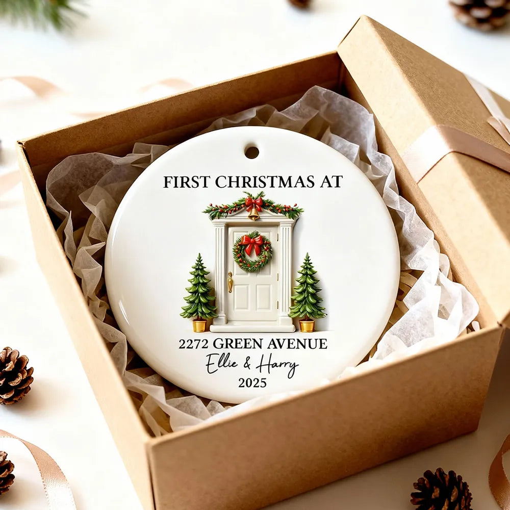 Personalized Ceramic Ornament First Christmas At New Home Door Design Unique Holiday Gift For Couples