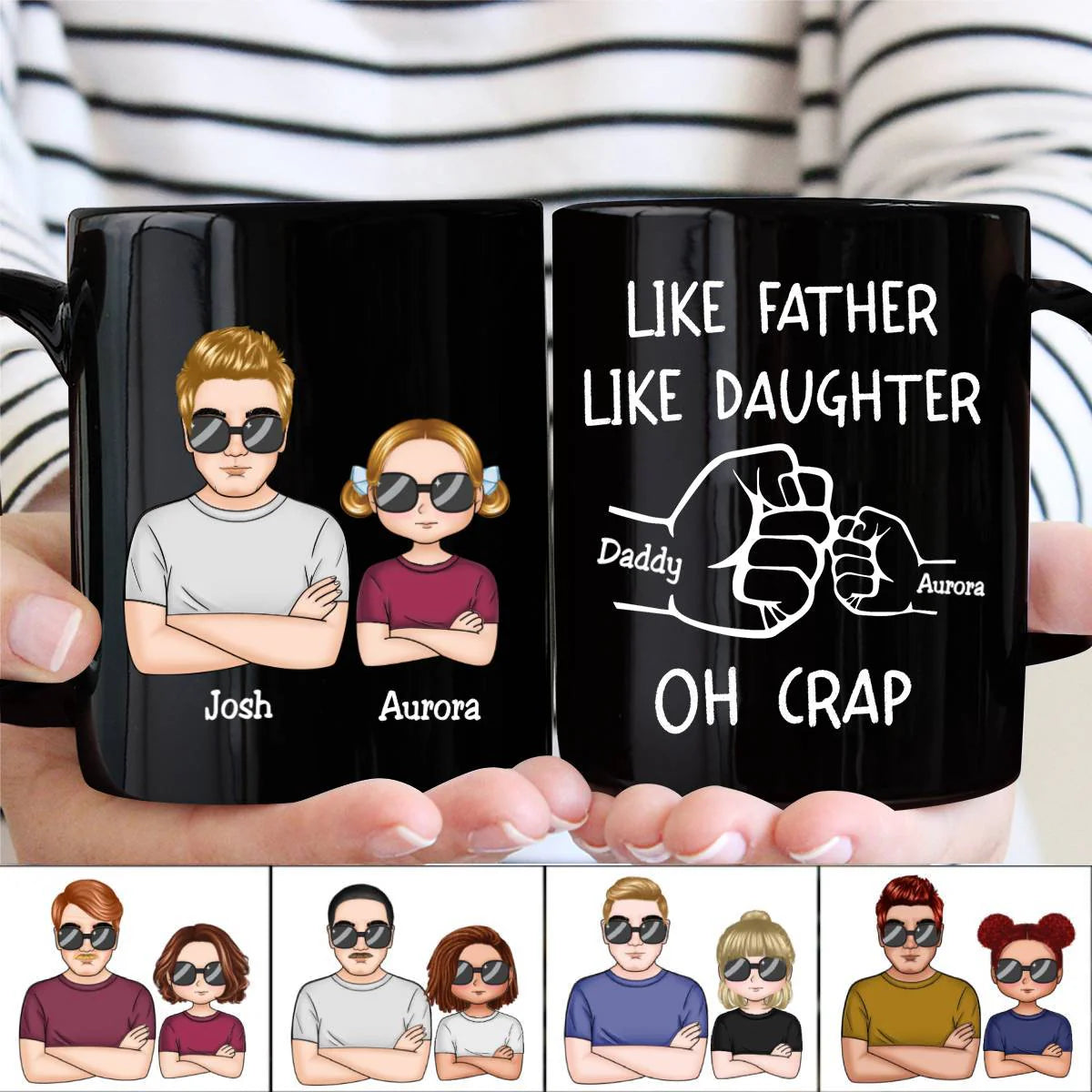 “OH CRAP!” Fist-Bump Duo – White Ceramic Mug, Custom Fist-Bump Cup, Creative Father’s Day Gift from Daughter