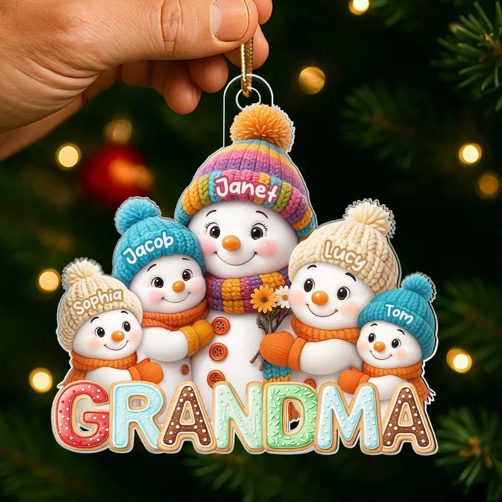 Personalized Acrylic Ornament For Grandma With Cute Snowman Grandkids, Heartwarming Christmas Gift & Festive Decor