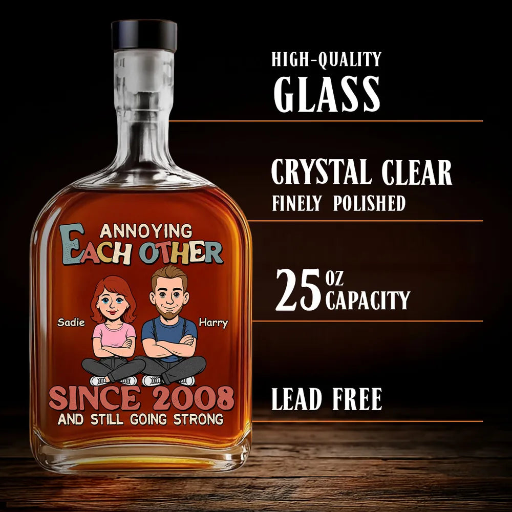 Personalized Glass Spirits Decanter with Funny Couple Cartoon for Home Bar Display, Unique Gift for Husband or Wife