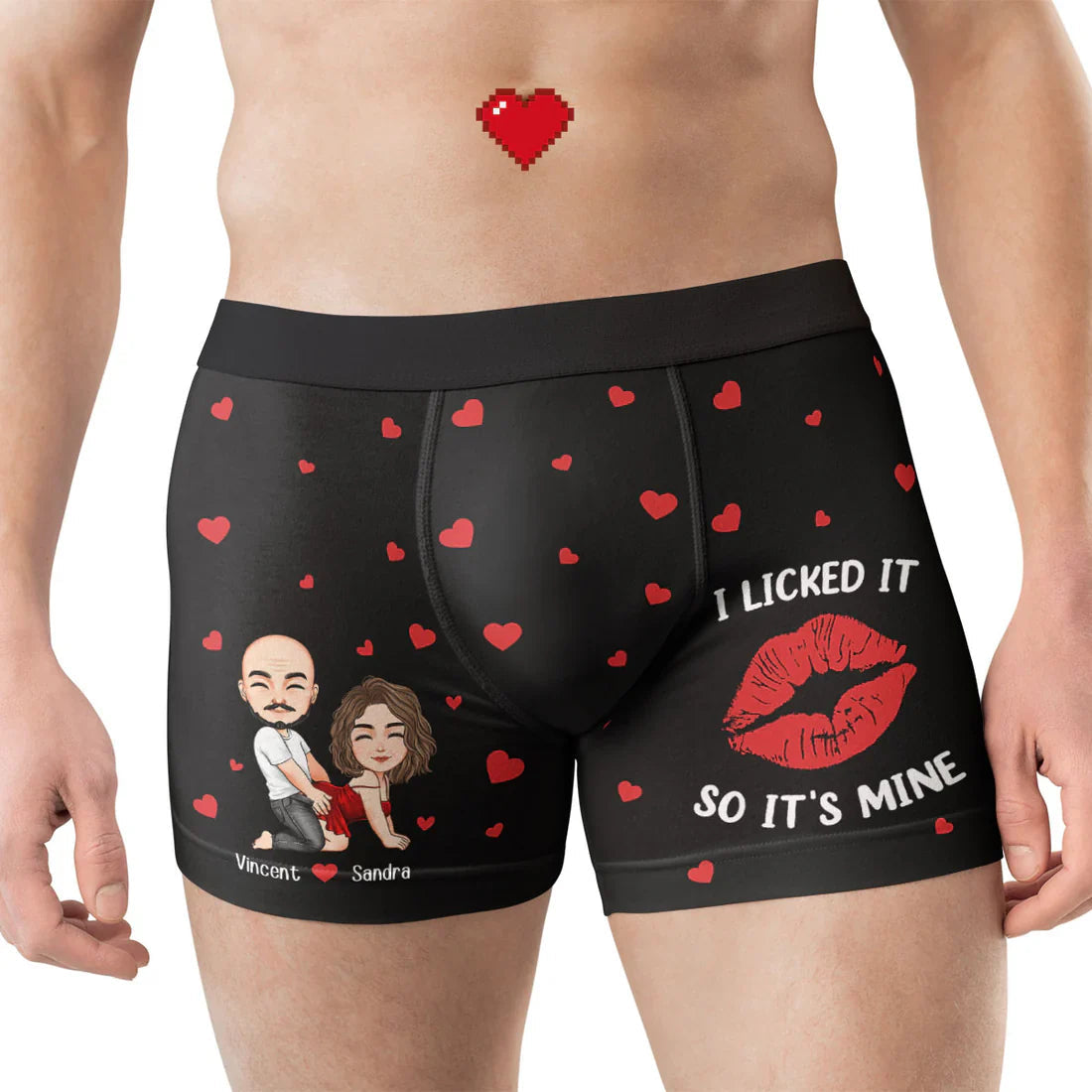 Personalized Men's Boxer Briefs with Cartoon Couple & 'I Licked It So It's Mine' Funny Romantic Gift for Husband