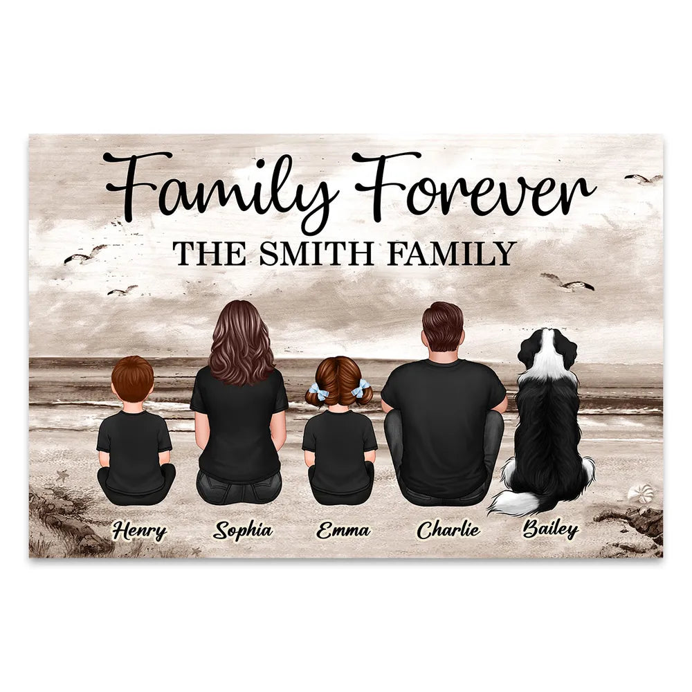 Family Sitting Realistic Beach Landscape - Personalized Canvas, Poster, Keychain, Plaque, Ornament and Pillow, Unique Gift