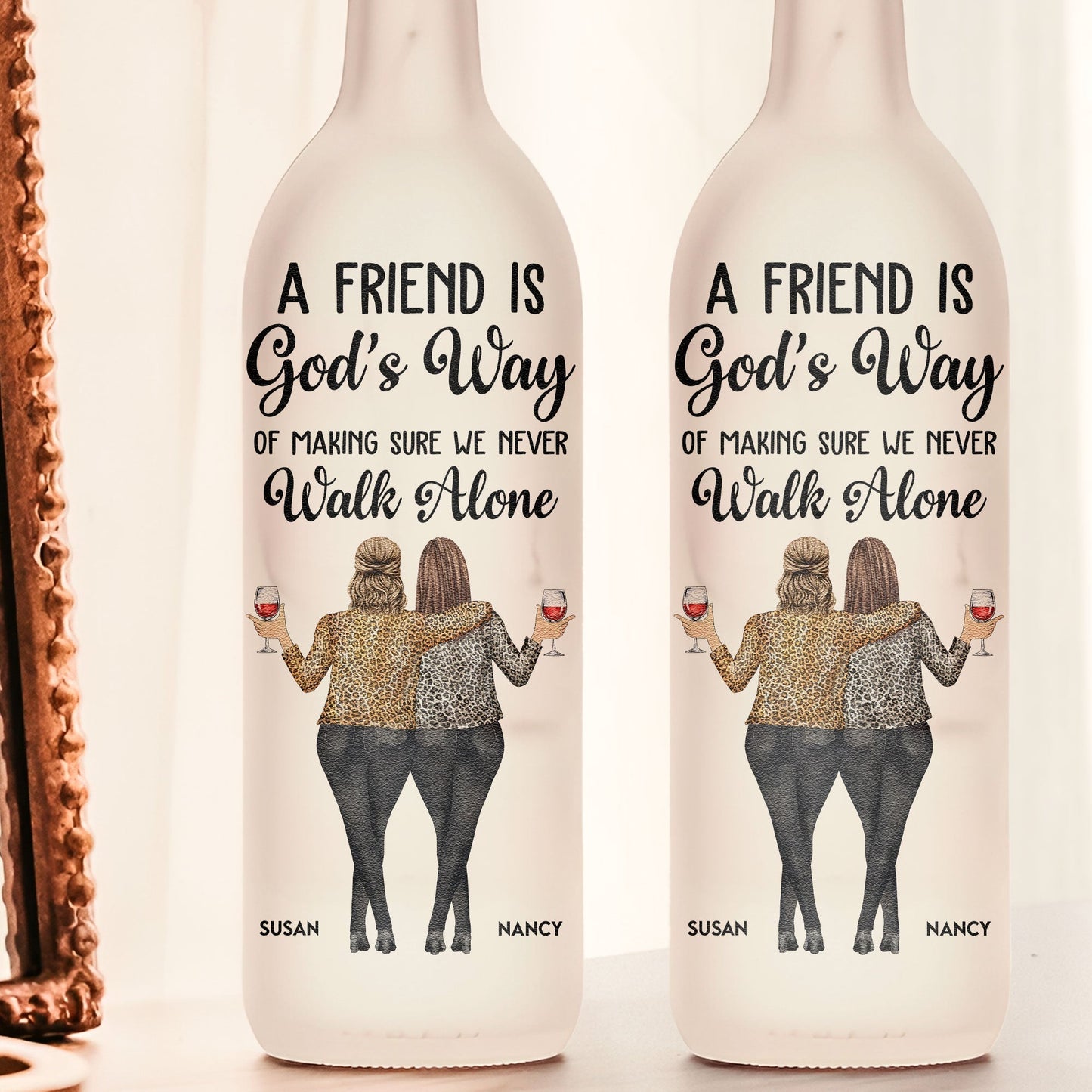 A Friend Is God's Way Bottle Lamp – Personalized Light-Up Gift for Best Friends