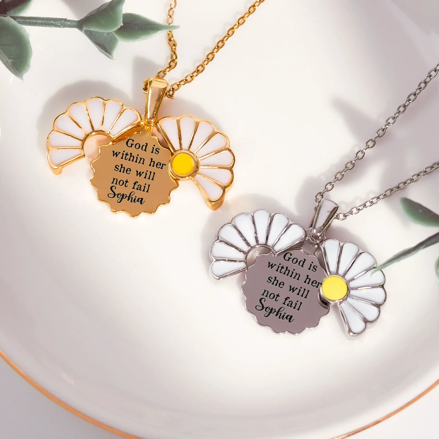 Personalized Stainless Steel Daisy Necklace With Hidden Message, Sweet Everyday Faith Gift For Her
