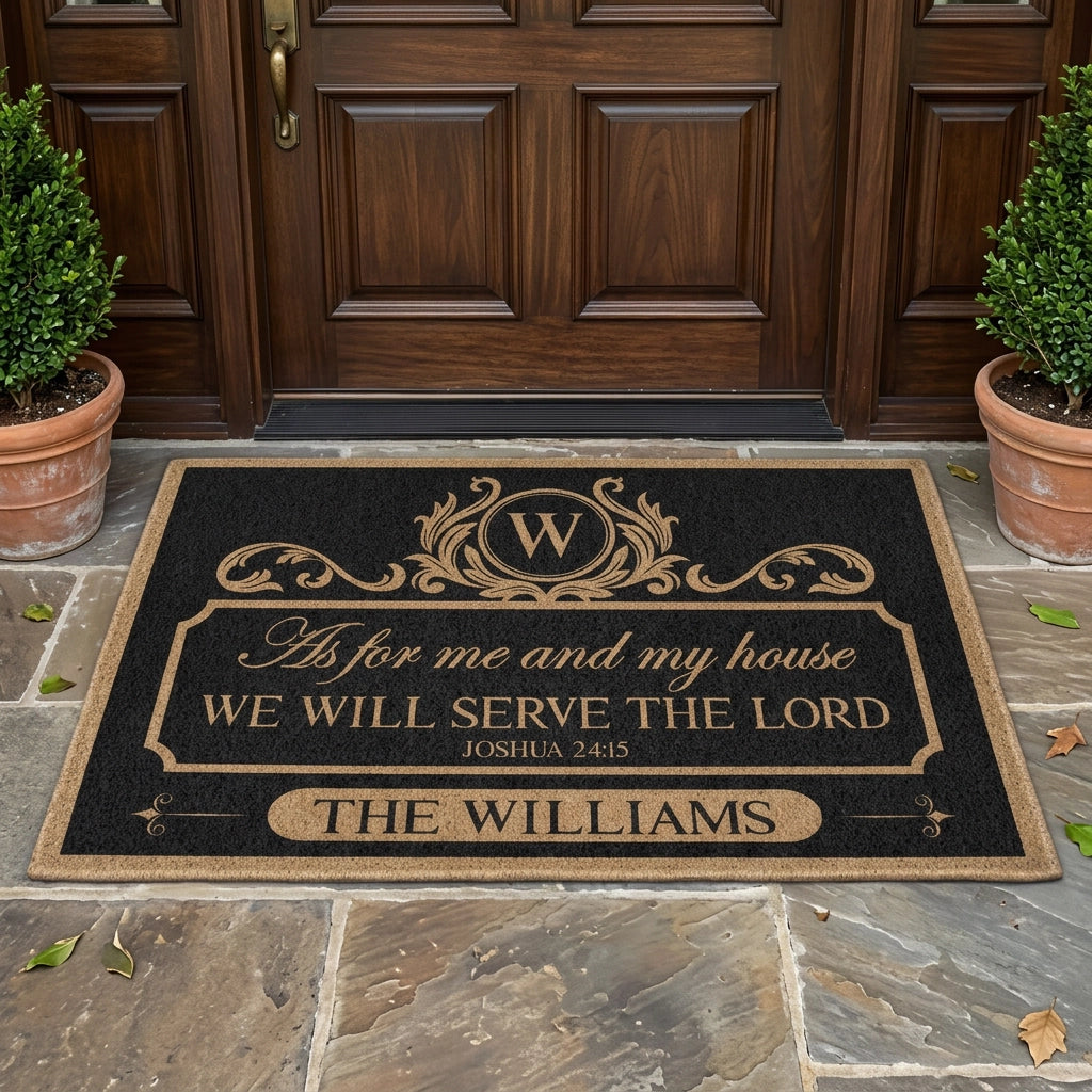 Personalized Standard Doormat With Family Name, As For Me And My House We Will Serve The Lord Entryway Decor, Unique Housewarming Gift