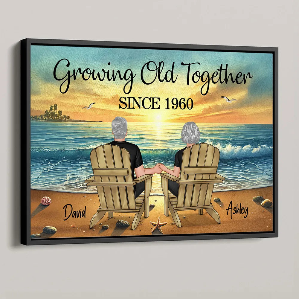 Growing Old Together Beach Poster – Personalized Anniversary Gift for Couples