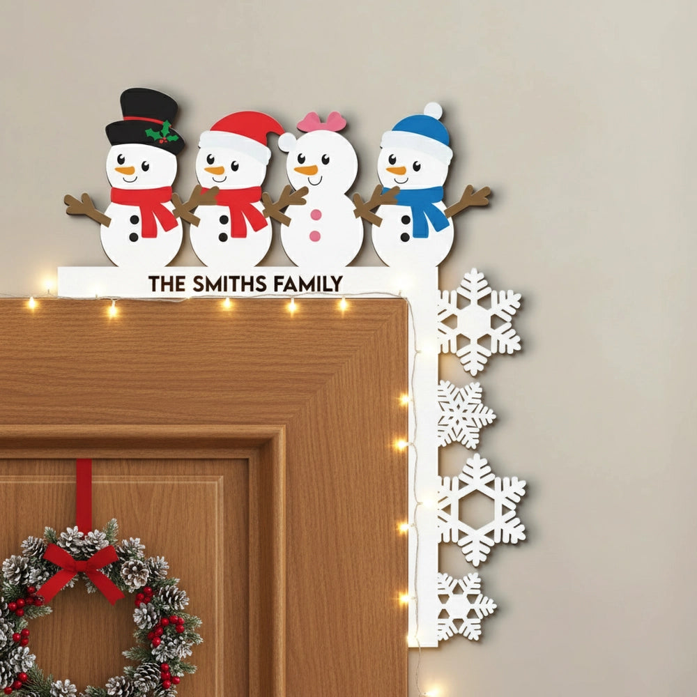 Door Corner Sign Customizable Snowman Family with Snowflake Edge - Holiday Entry Accent, A Creative Gift for Friends