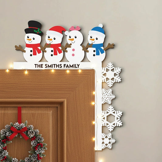 Door Corner Sign Customizable Snowman Family with Snowflake Edge - Holiday Entry Accent, A Creative Gift for Friends