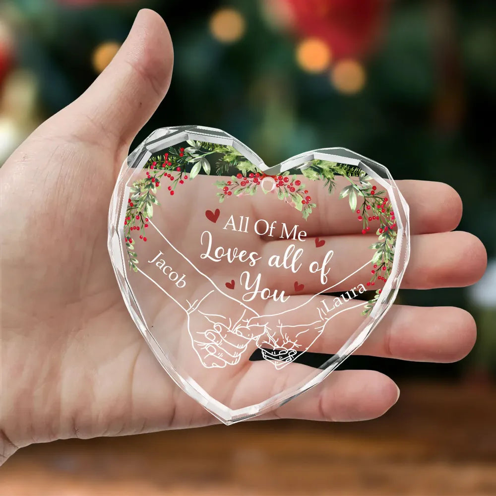 Custom Crystal Heart Ornament for Couples – Festive Holiday Keepsake with All of Me Loves All of You Quote, Perfect Romantic Gift