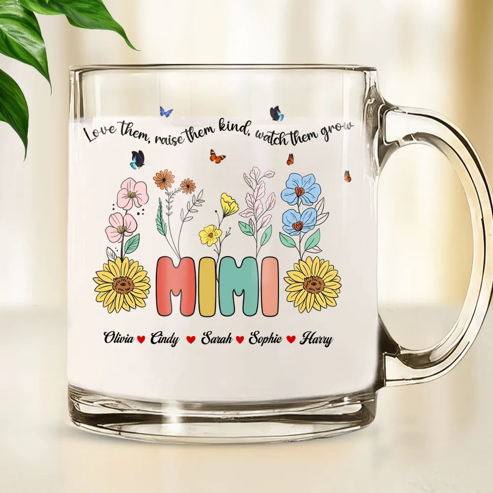 Glass Mug with Grandma Floral Theme, High Clarity, Heartwarming Gift for Grandmother