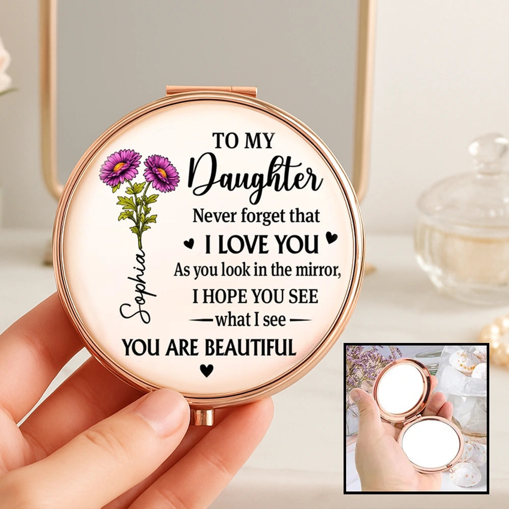 Personalized Daughter Message Metal Compact Mirror Floral Quote Pocket Keepsake Unique Gift for Daughter