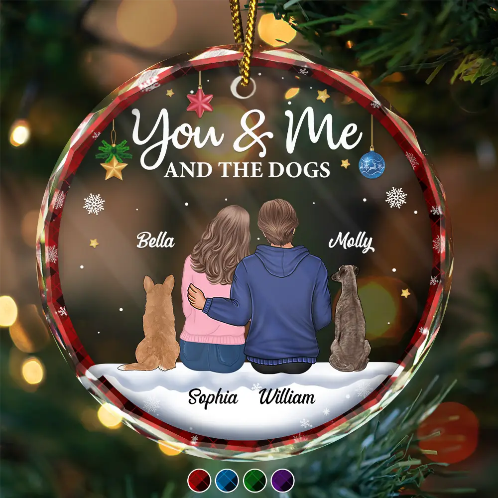Personalized Christmas Ornament - "You & Me & The Dogs" Crystal Circle Design