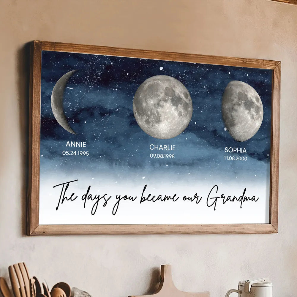 Personalized Moon Phase Night Sky Poster for Grandma, The Days You Became Our Grandma Wall Art, Unique Gift