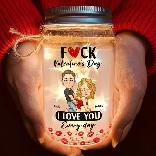 Personalized Glass Mason Jar Light Funny Valentine's Day Couple Cartoon Warm Glow Unique Gift for Girlfriend or Wife