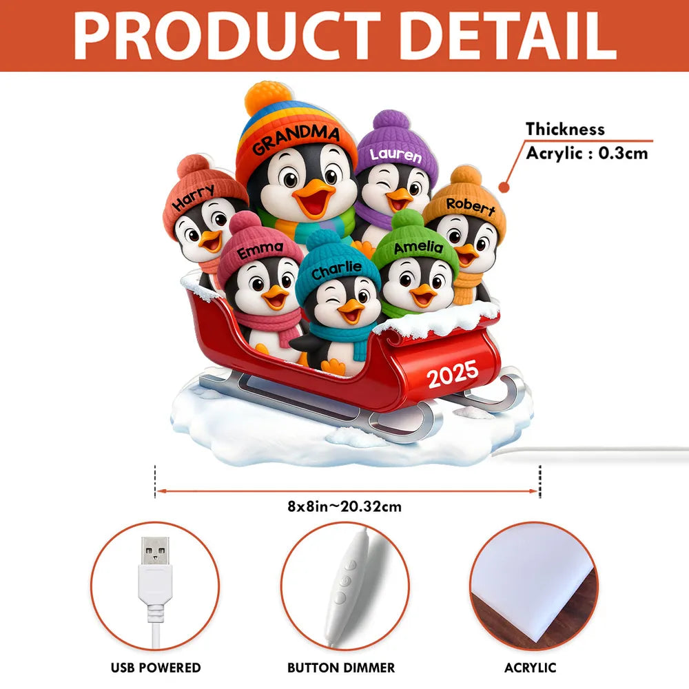 Acrylic Light Box of Christmas Penguin Family – Warm Holiday Scene & Perfect Gift for Grandma or Family