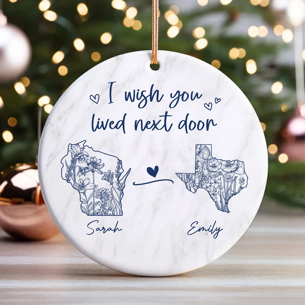 Ceramic Ornament with State Map Friendship Design, Clear Smooth Finish, Perfect Keepsake and Surprise Gift