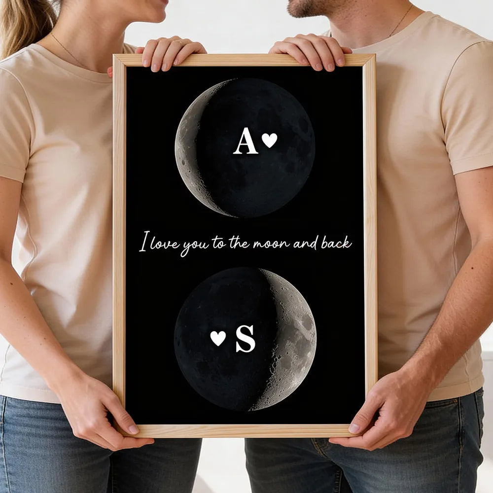 Personalized Moon Phase Poster for Couple, I love you to the moon and back Wall Art, Unique Romantic Gift