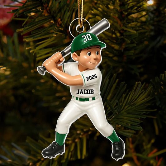Custom Baseball Ornament for Kids – Personalized Acrylic or Wooden Ornament, Gift for Young Baseball Lovers