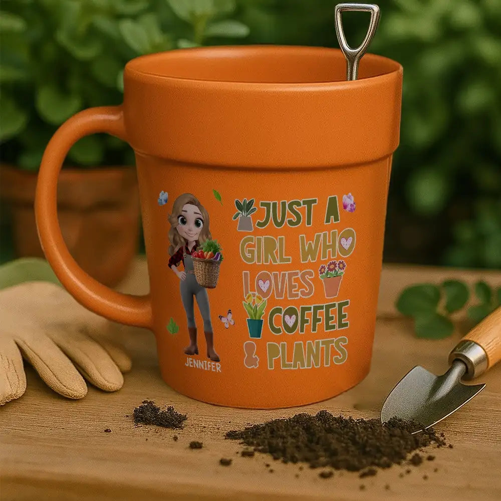 Just a Girl Who Loves Coffee and Plants – Personalized Terracotta Mug for Coffee and Plant Obsessed Girls