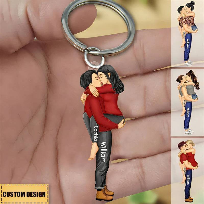 Embrace of Love - Personalized Kissing Couple Acrylic Keychain - Perfect for Valentine's & Anniversary Celebrations