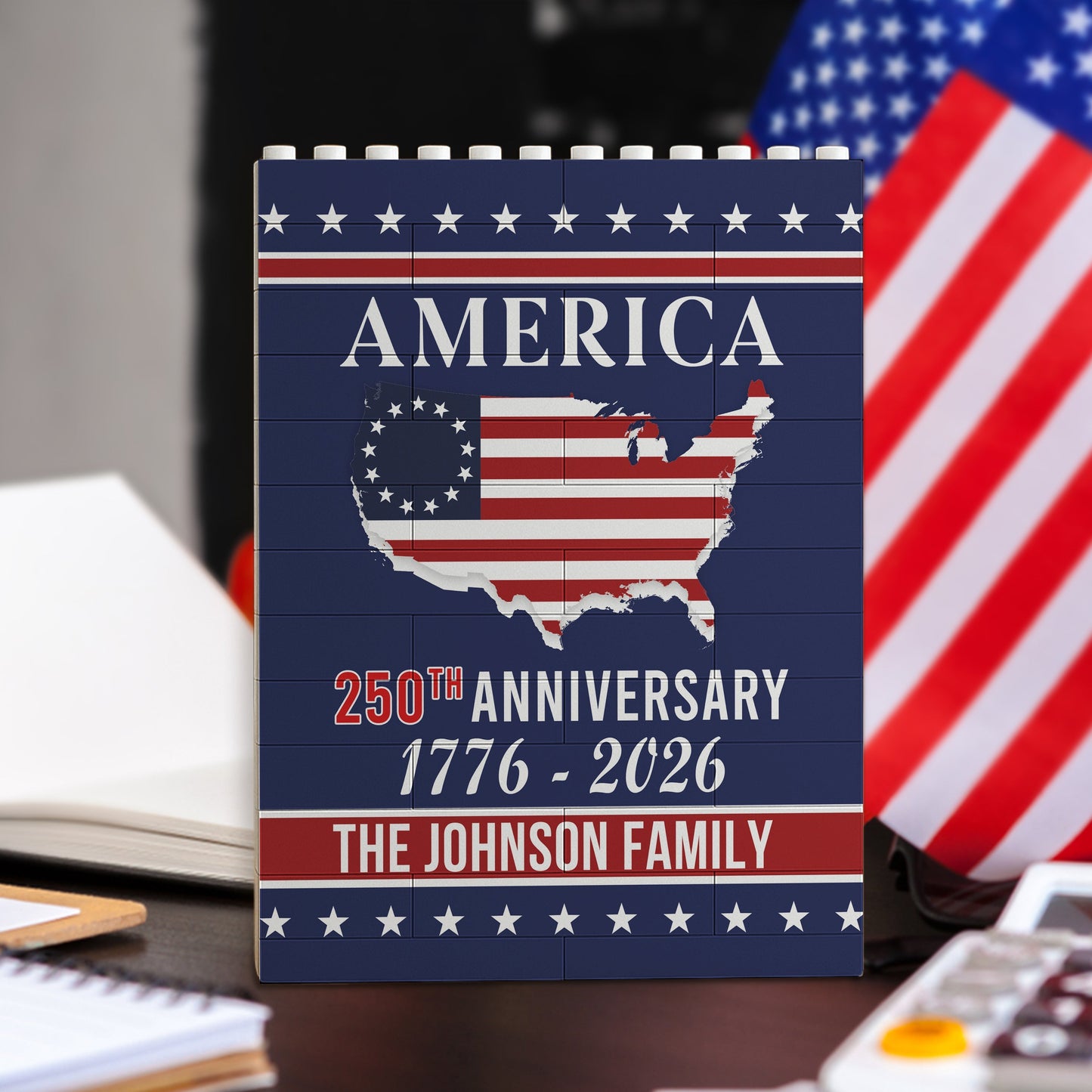 Custom Patriotic PVC Building Brick Puzzle for America 250th Anniversary, USA Flag Map Design, Meaningful Family Gift