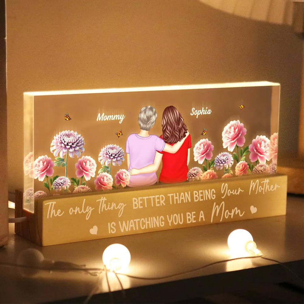 Personalized Block LED Light Plaque Mom and Daughter Hugging Floral Night Light, Unique Gift for Mom or Daughter