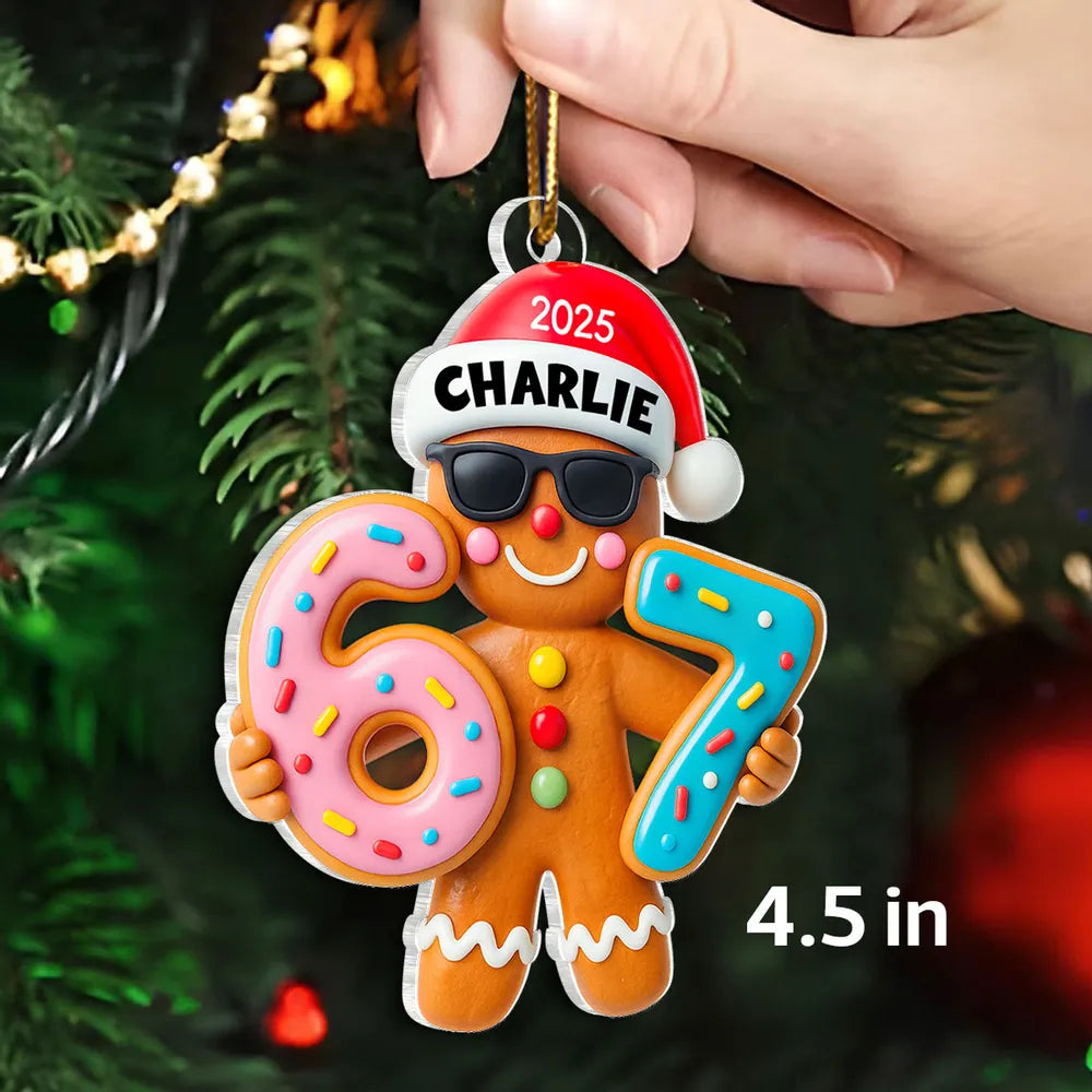 Personalized Gingerbread Acrylic Ornament with Trendy Six Seven Design – Cute Christmas Tree Decor & Unique Holiday Gift for Kids