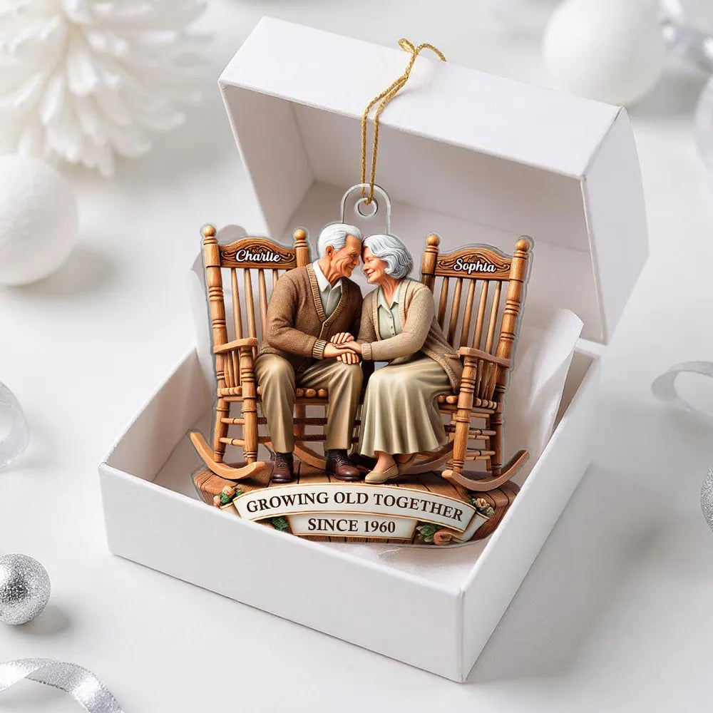 Growing Old Together Couple Acrylic Ornament – Personalized Anniversary Gift