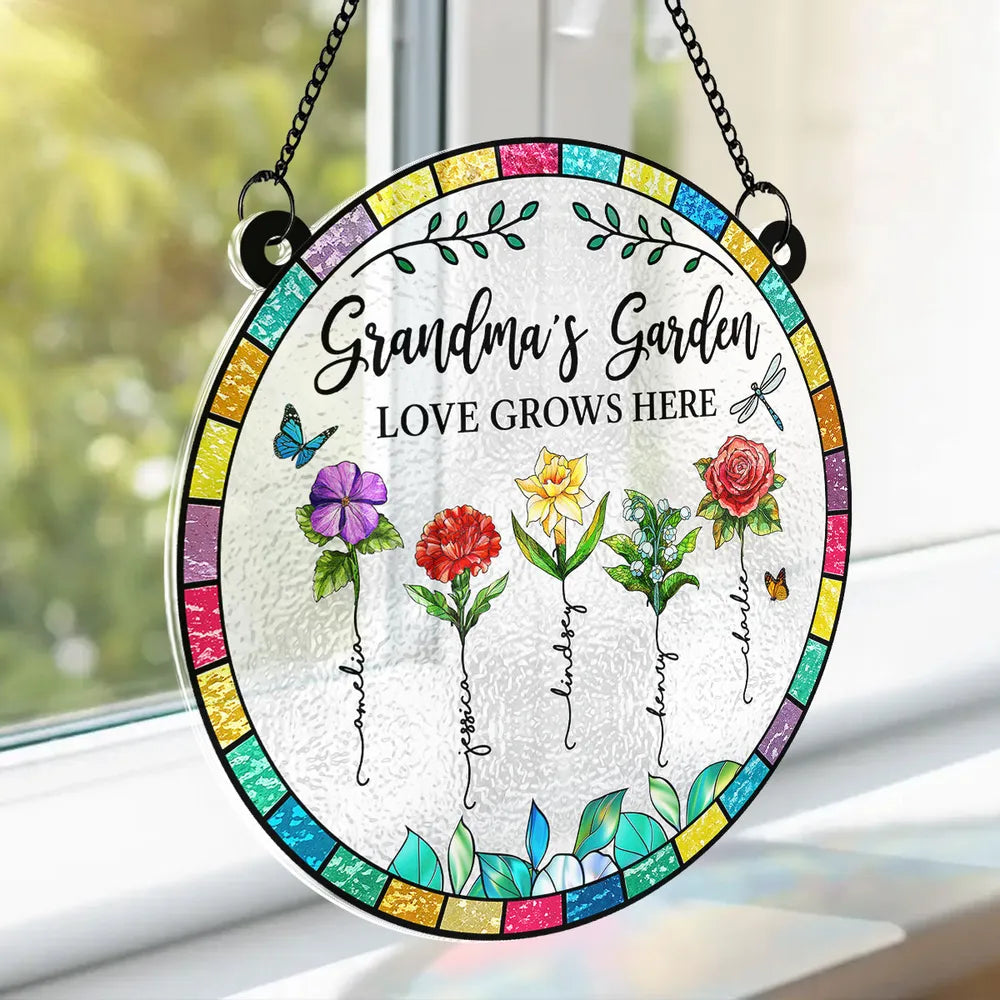 “Grandma’s Garden – Love Grows Here” Personalized Acrylic Suncatcher
