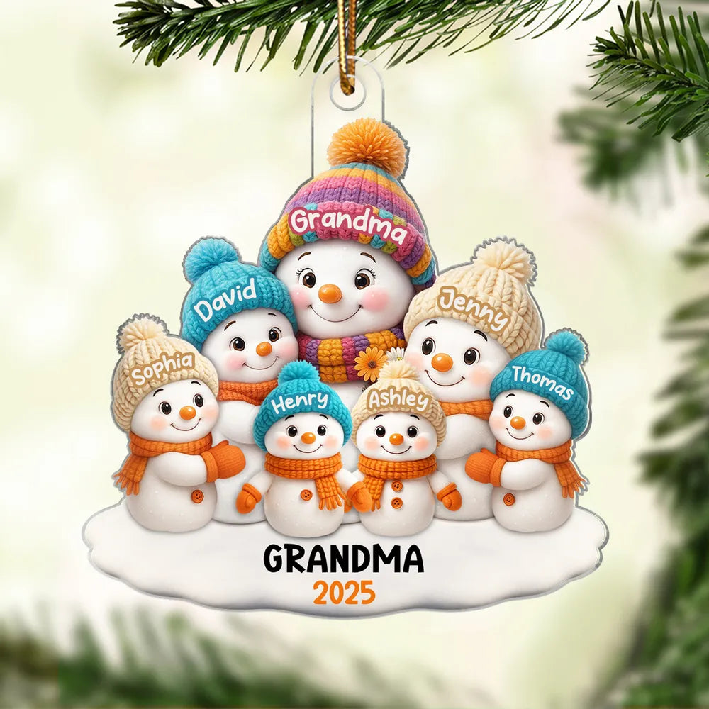 Snowman Acrylic Ornament with Cozy Family Scene for Grandma – Perfect Christmas Gift