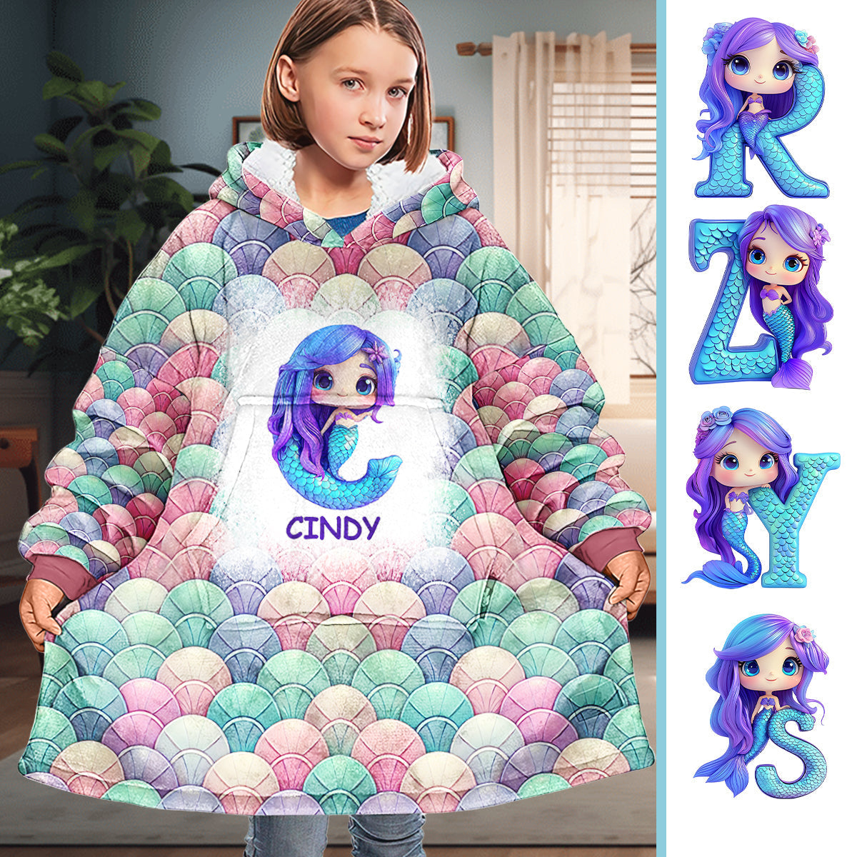 Cute Mermaid - Personalized Kid Blanket Hoodie