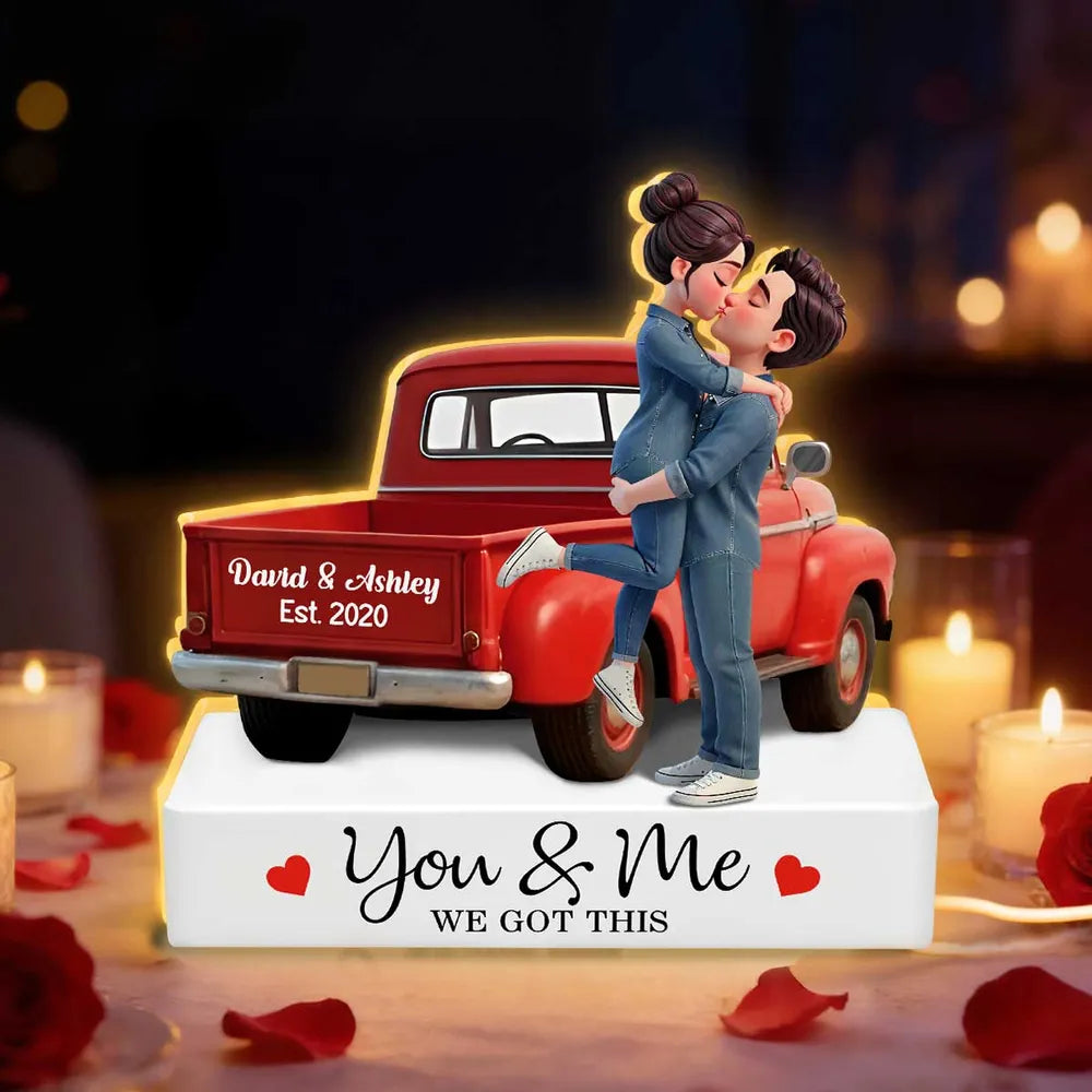You & Me We Got This Acrylic Light Box Warm Glow Kissing Couple in Pickup Truck Scene A Sweet Custom Keepsake Gift