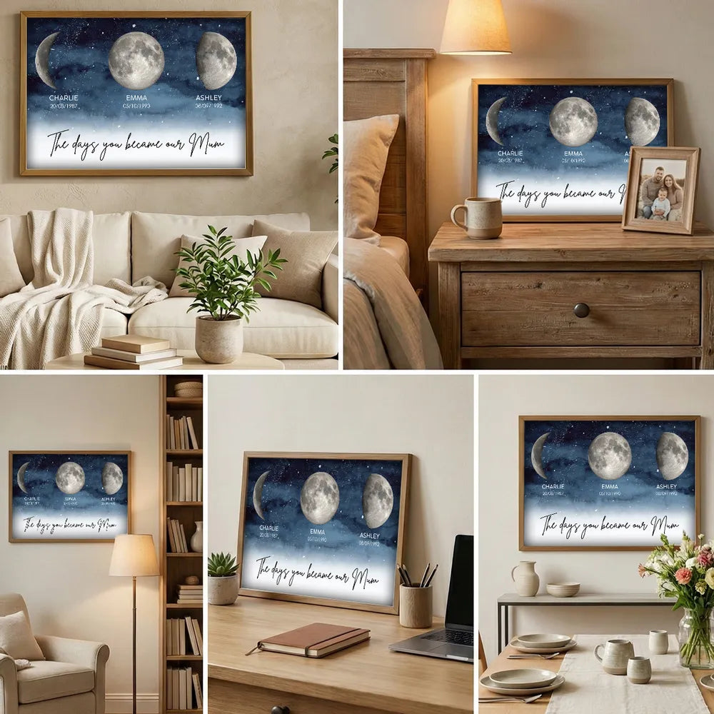 Starry Night Moon Phases Poster, Personalized The Days You Became Our Mum Print, Heartwarming Gift for Mom