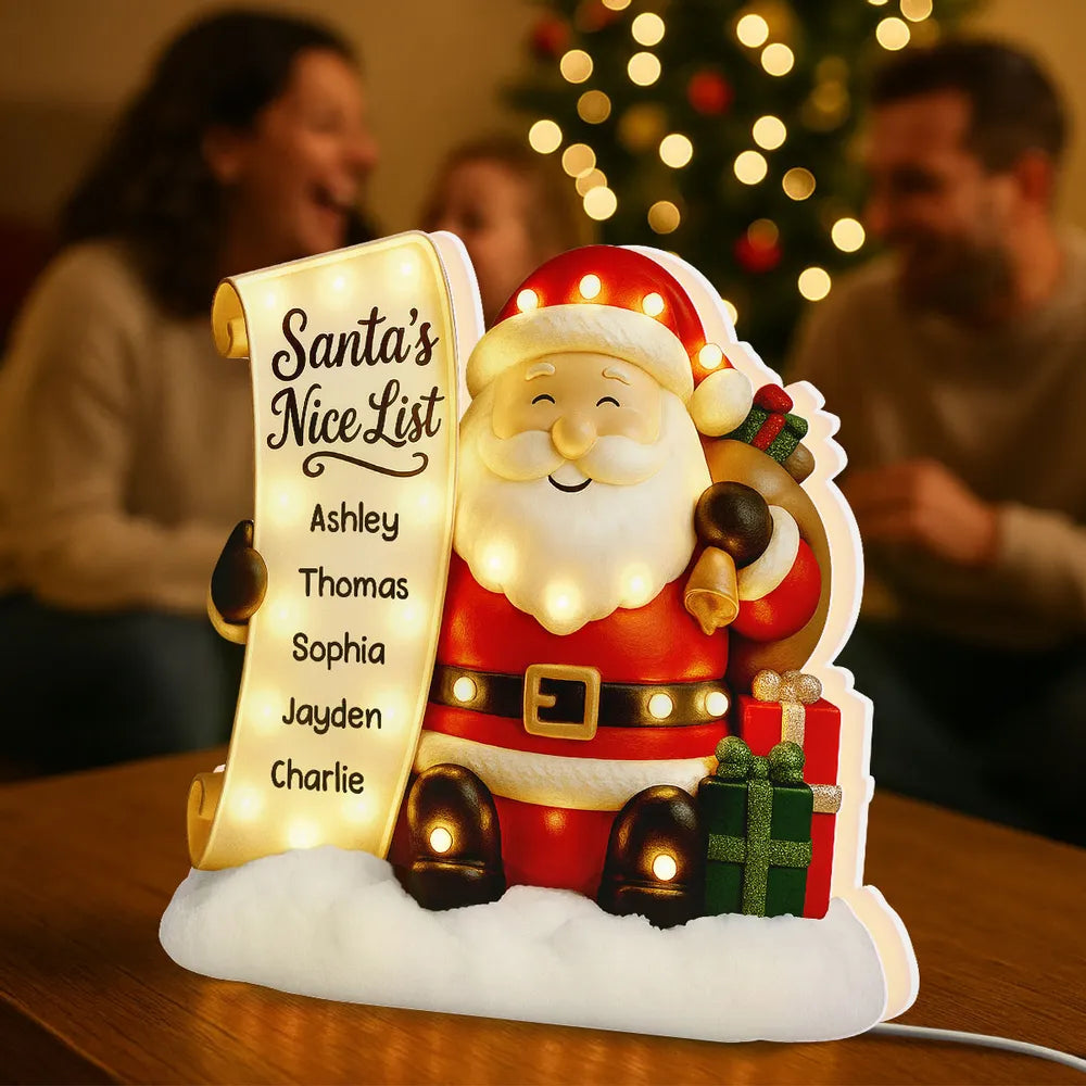 Santa Nice List Acrylic Light Box – Customized Christmas Gift for Friends & Family, Warm Glow Holiday Lamp for Mantel, Bookshelf or Party Display