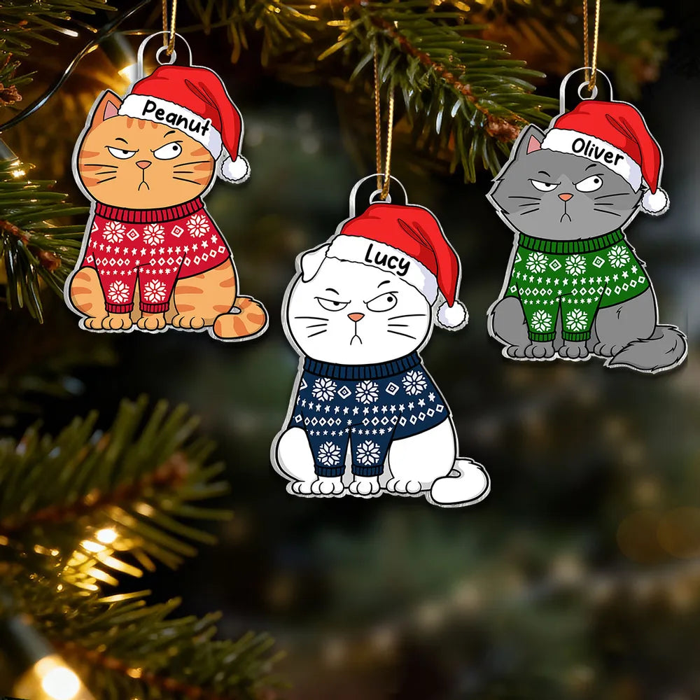 Personalized Acrylic Ornament with Stacked Christmas Cats, Cute Festive Decor & Unique Gift for Cat Lovers