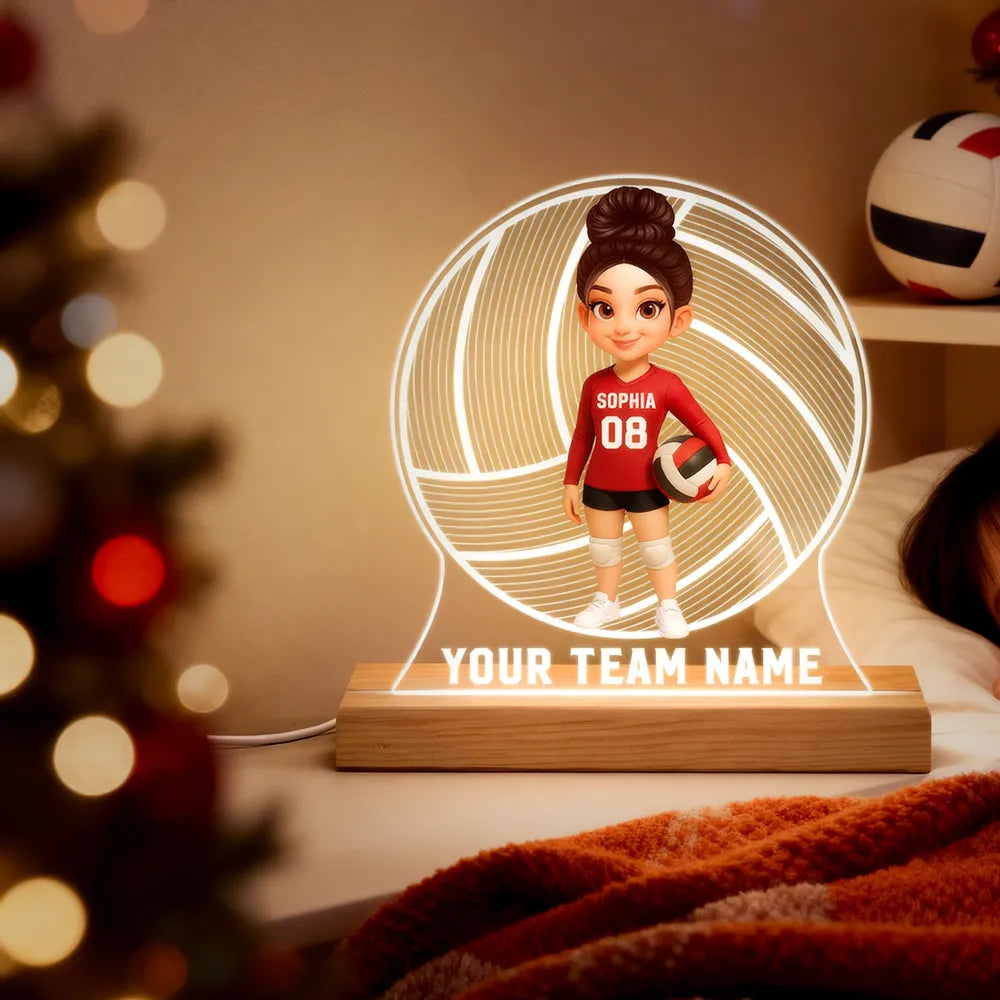 Custom Volleyball LED Light Plaque – Personalized LED Lamp, Perfect Gift for Teammates or Sports Lovers