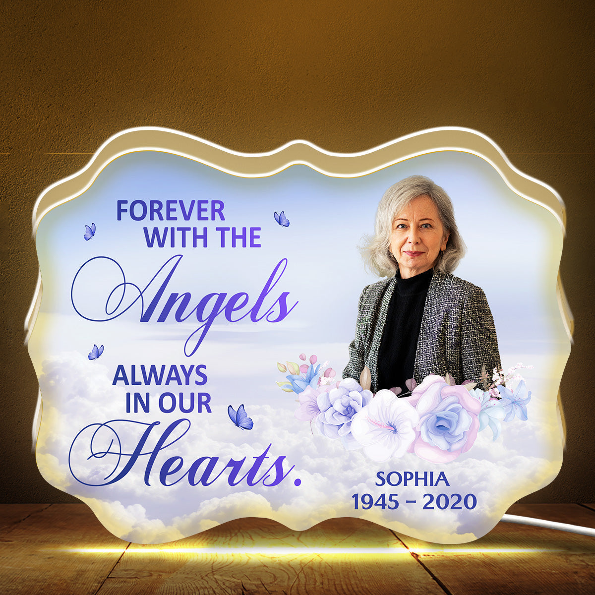 Personalized Acrylic Light Box Memorial Keepsake with Angel Clouds & Soft Glow, Unique Sympathy Gift