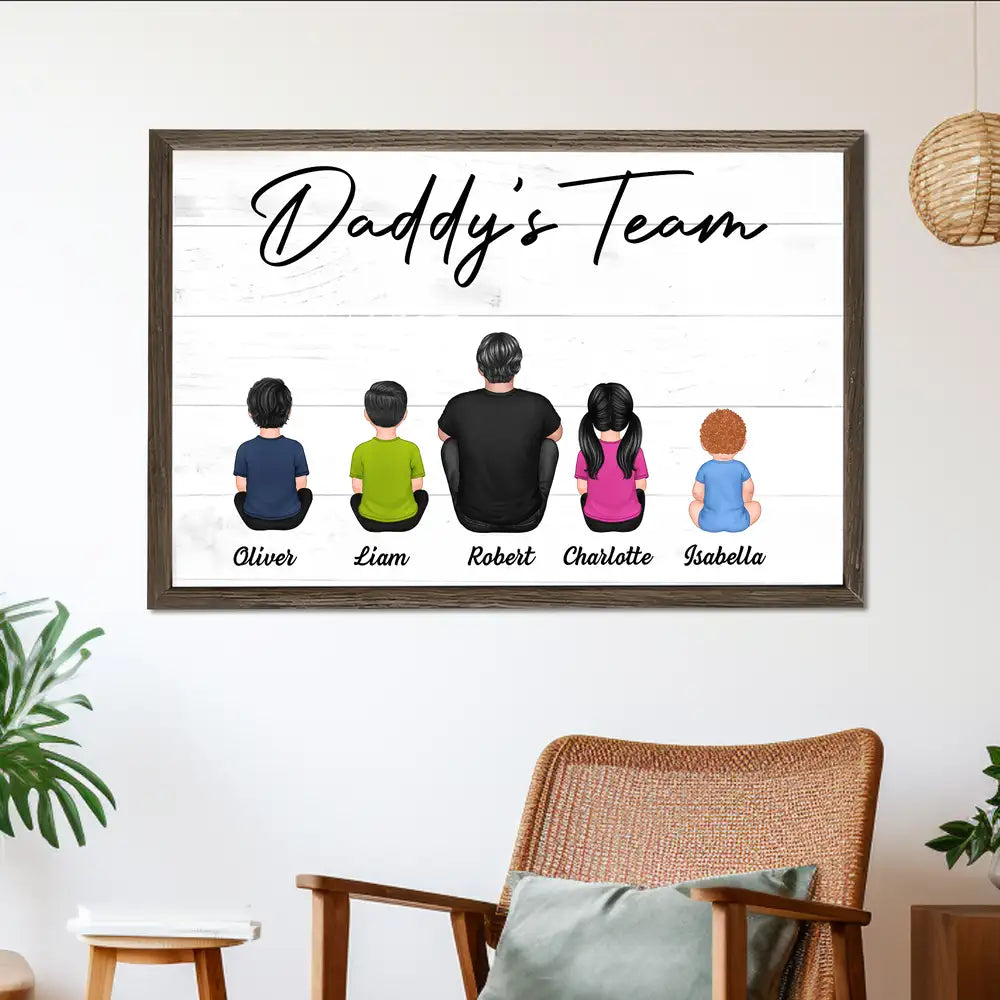 "Daddy's Team" – Personalized Father's Day Poster with Custom Family Artwork – Gift for Dad