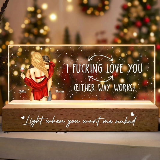 I F*cking Love You LED Light Plaque with Hugging Couple Illustration Cozy Night Light Romantic Unique Gift for Lovers