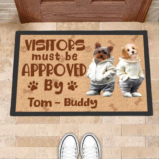 Personalized Dog Doormat – Visitors Must Be Approved By These Pet, Customizable Pet Welcome Mat, Perfect Gift for Dog Lovers, Home Decor for Pet Families