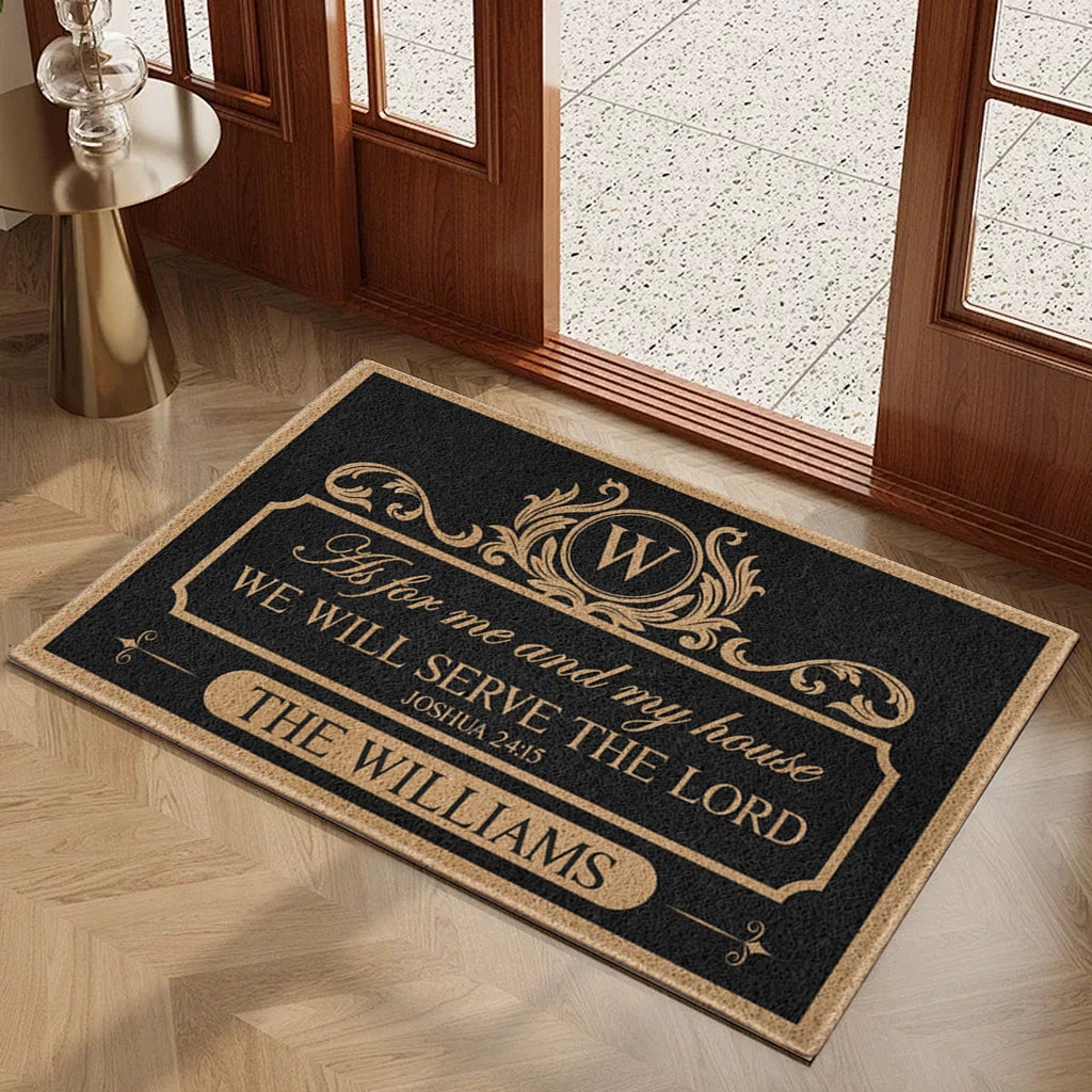 Personalized Standard Doormat With Family Name, As For Me And My House We Will Serve The Lord Entryway Decor, Unique Housewarming Gift