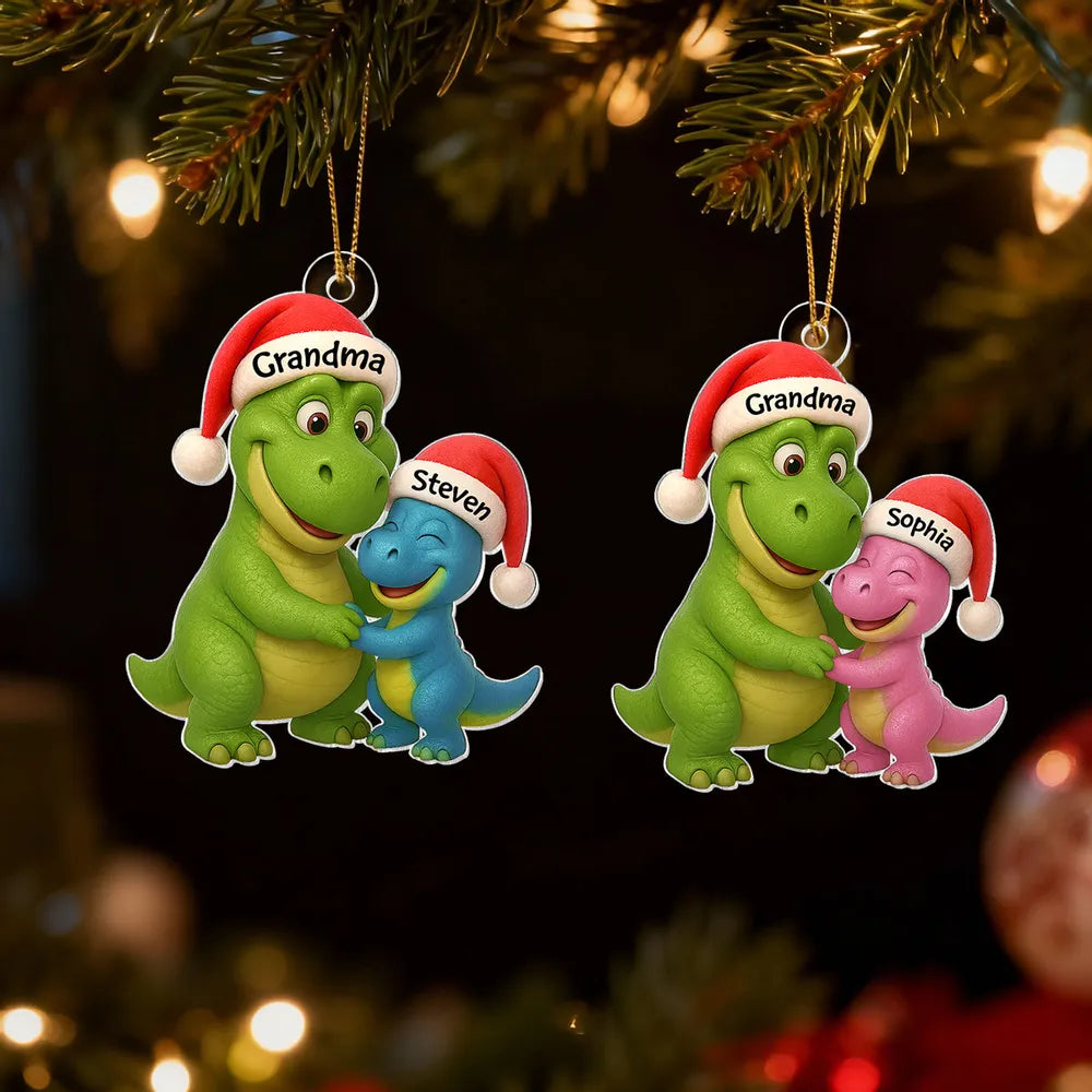 Custom Christmas Dinosaur Family Ornament with Hug Design