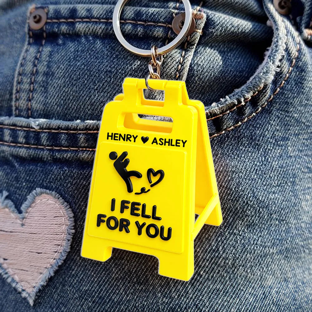 I Fell For You Acrylic Keychain with Custom Names - Sweet Romantic Bag Charm, Unique Gift for Her or Him