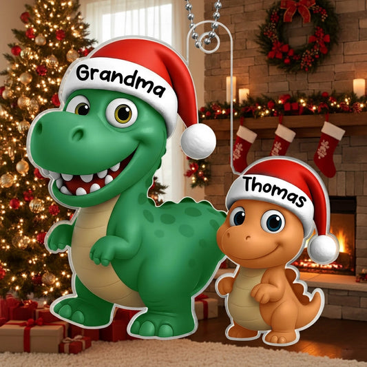 Dinosaur Family Acrylic Ornament | Cute Grandma & Kid Design, Perfect Gift for Christmas & Family Bonding