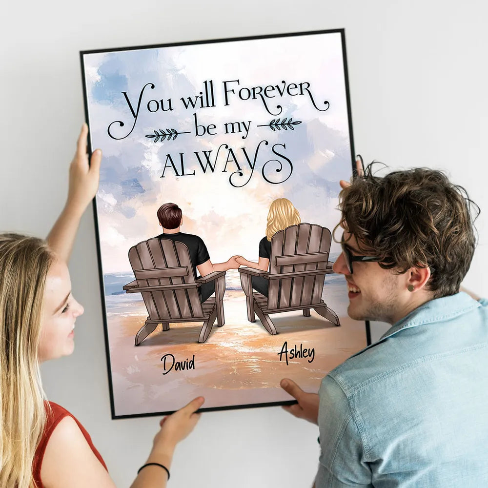 You & Me Forever Couple Poster, Personalized Beach Sunset Wall Decor, Sweet Romantic Gift for Couple