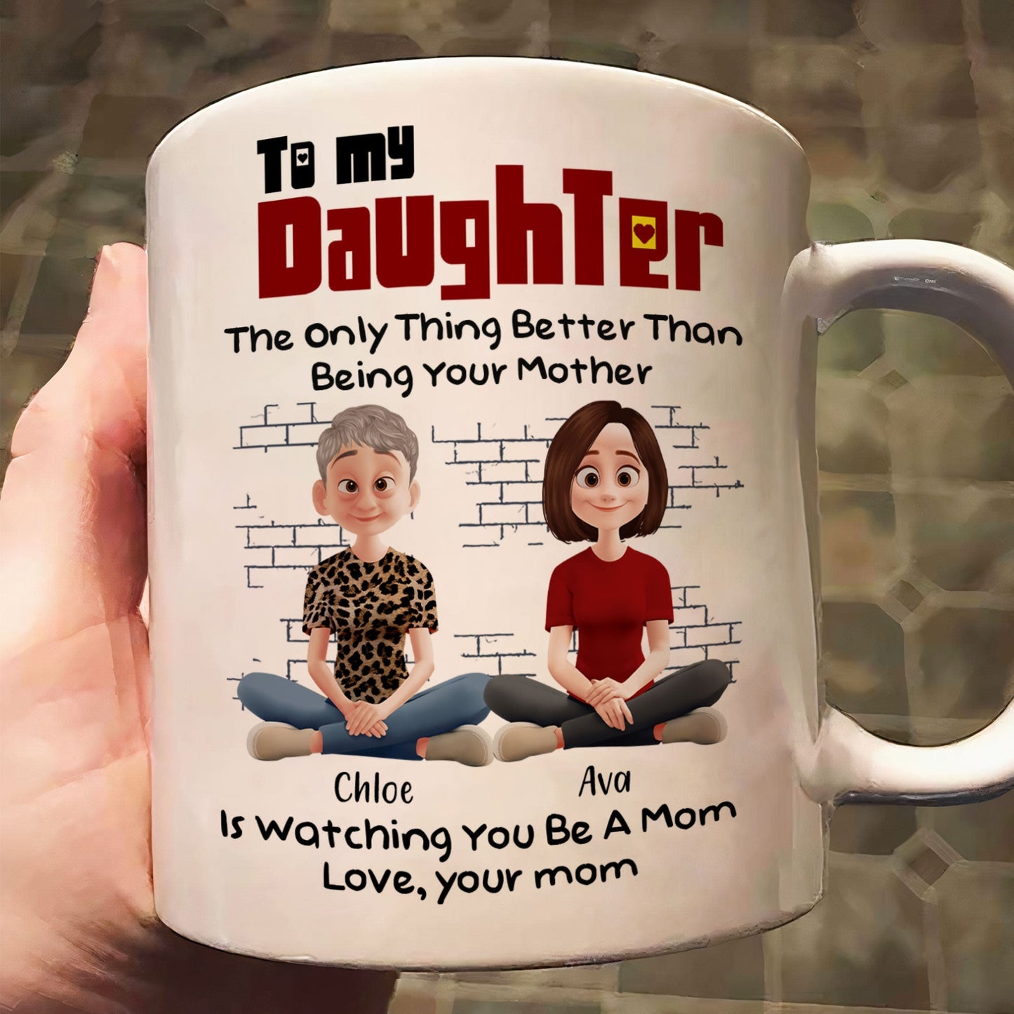 To My Daughter – Personalized White Ceramic Mug with Custom Names, Heartfelt Gift for Mother and Daughter on Special Occasions