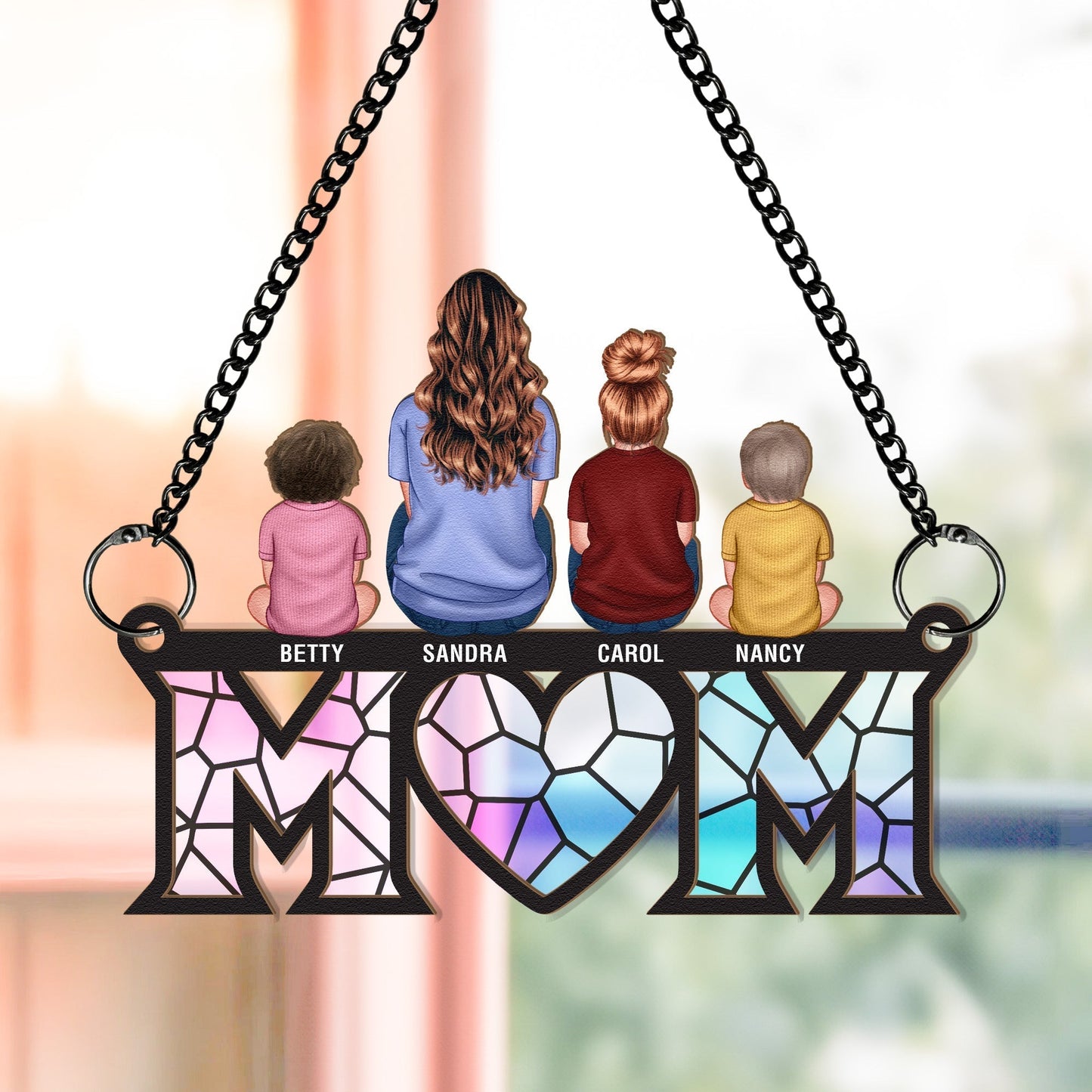 Custom Wood & Acrylic Ornament with Heartwarming Mother-Kids Design