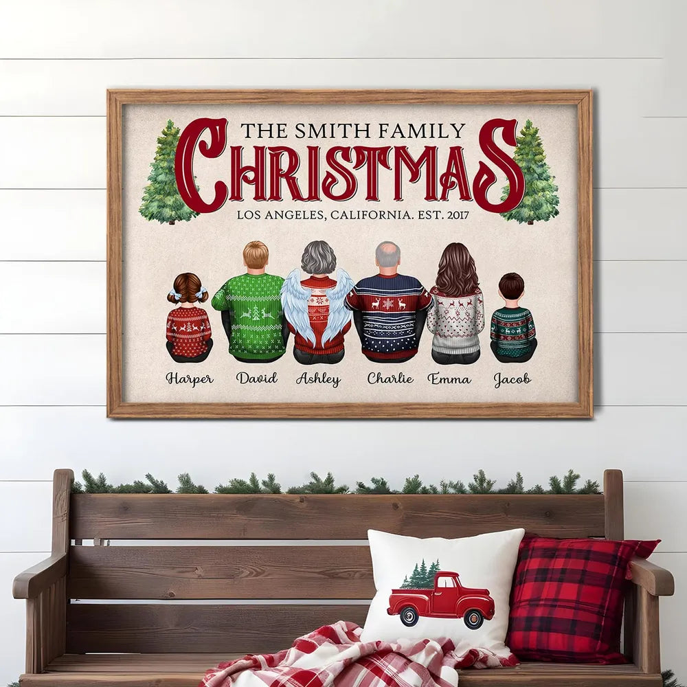 Christmas Family Sitting Together Personalized Poster, Christmas Decoration