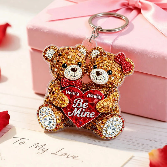 Cute Be Mine Teddy Bear Duo Acrylic Keychain, Personalized Love Charm for Keys or Bag, Sweet Romantic Gift for Couples